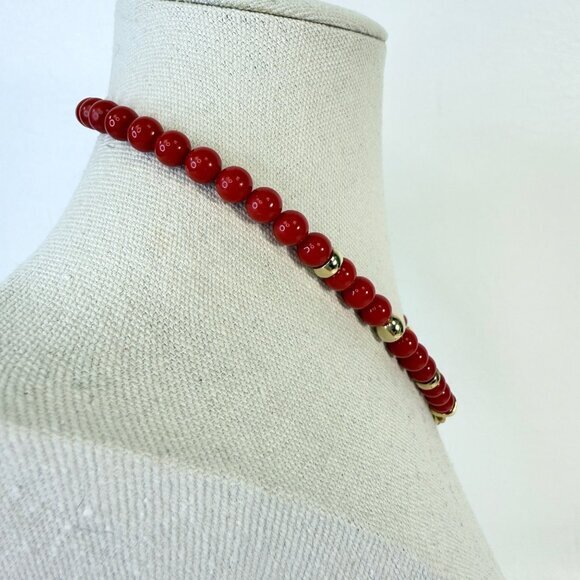 Vintage Napier Necklace Red Enamel Gold Tone Classic Chic 80s Signed - Picture 4 of 8